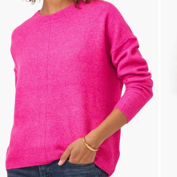 Vince Camuto Exposed Seam Crewneck Sweater Relaxed Fit Bright Pink Size XS/S - Picture 1 of 15
